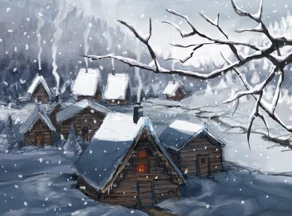 Verschneites Dorf